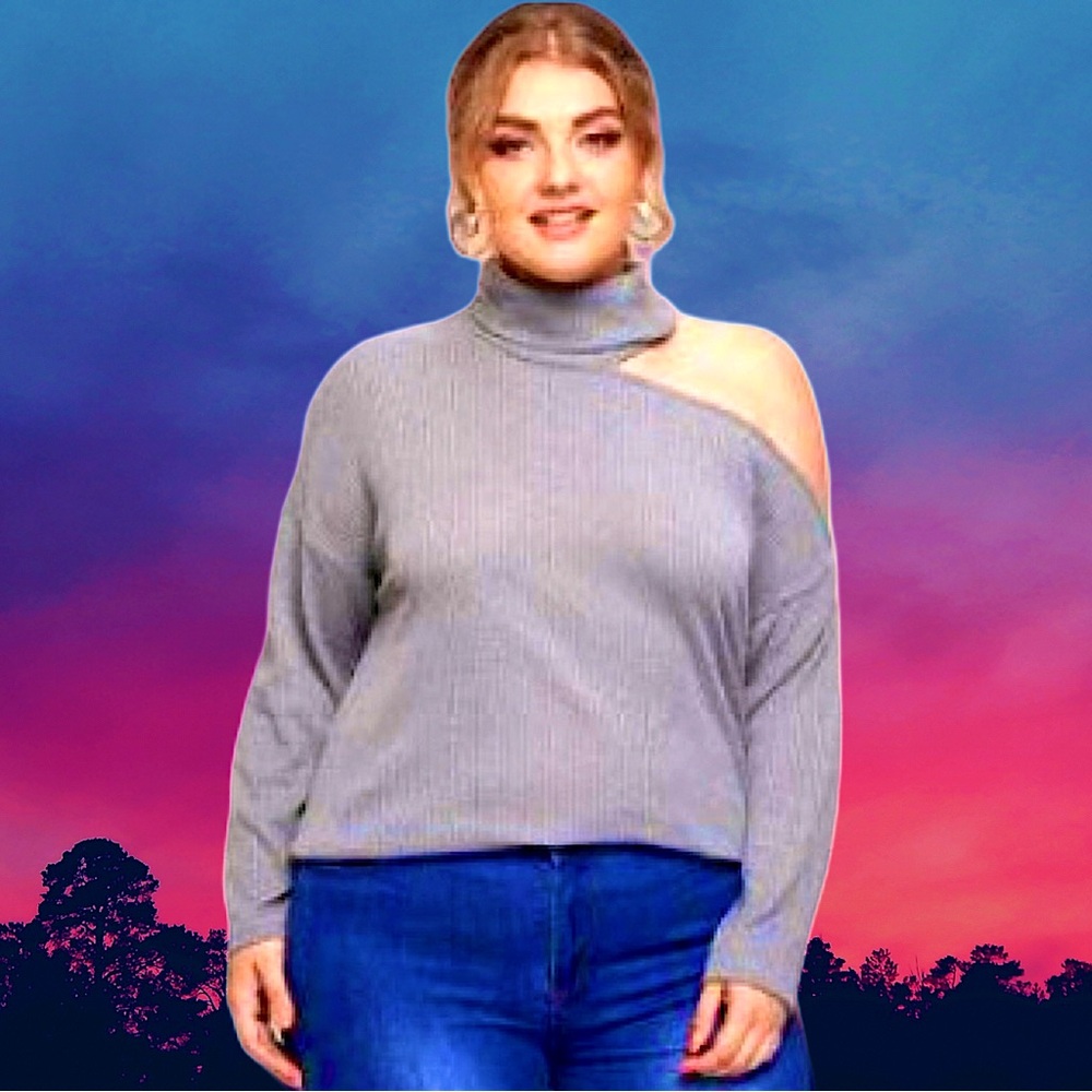 🆕Women’s plus-size Light Gray Turtleneck Cutout Sweater❤️❤️3X